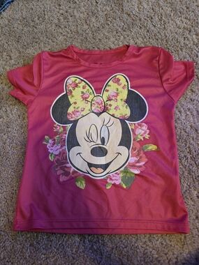 Disney Minnie Mouse Pink Floral Bow Girls Tee